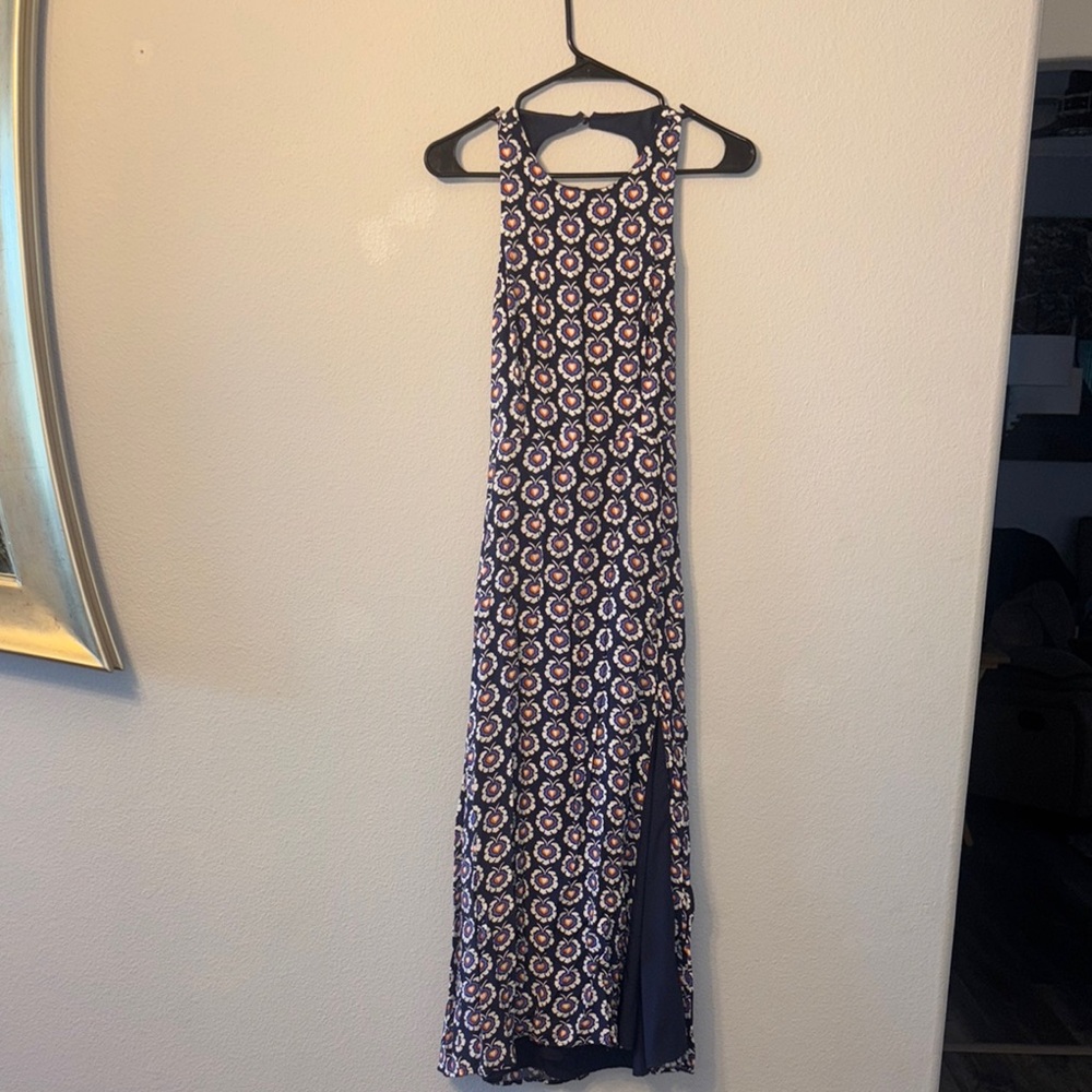 Lulu's Blue and Black Halter Maxi Dress with Slit